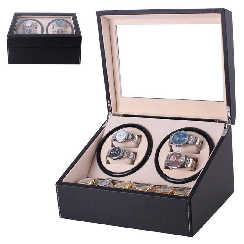 Custom Logo Wooden Watch Box Case Black Gloss Paint Single Automatic Watch Packaging Luxury Watch Winder